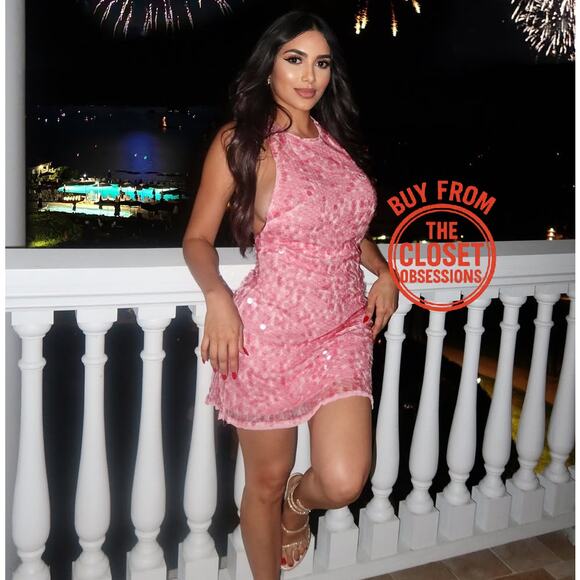 ZARA Pink Sequin Open Back Halter Mini Dress NWT | Blogger Favorite - Picture 7 of 16